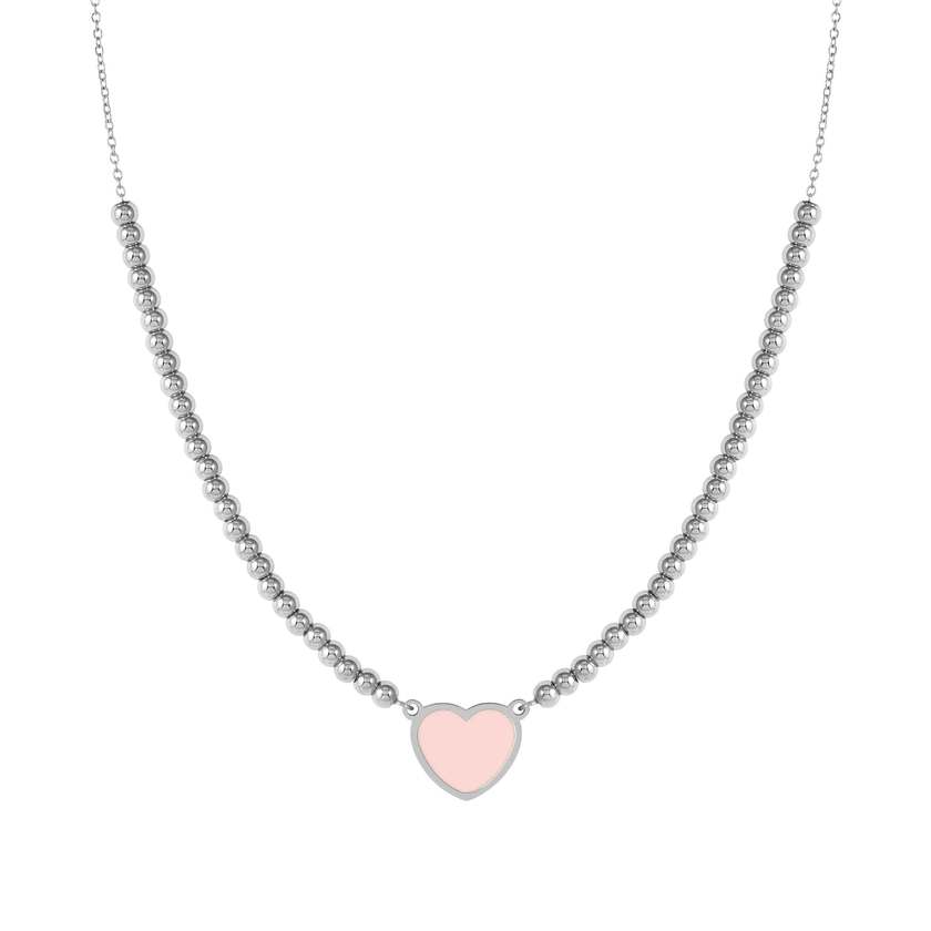 EMOSFERE necklace in steel and enamel Pink heart