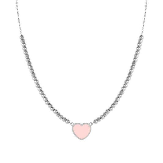EMOSFERE necklace in steel and enamel Pink heart
