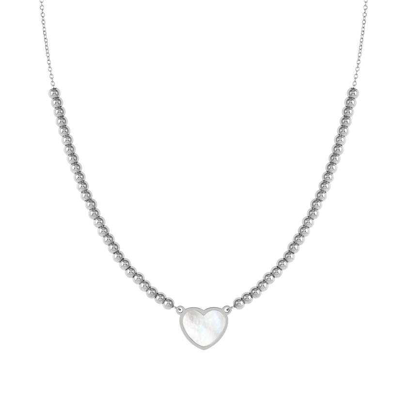 EMOSFERE necklace in steel and mother of pearl White heart