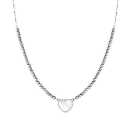 EMOSFERE necklace in steel and mother of pearl White heart