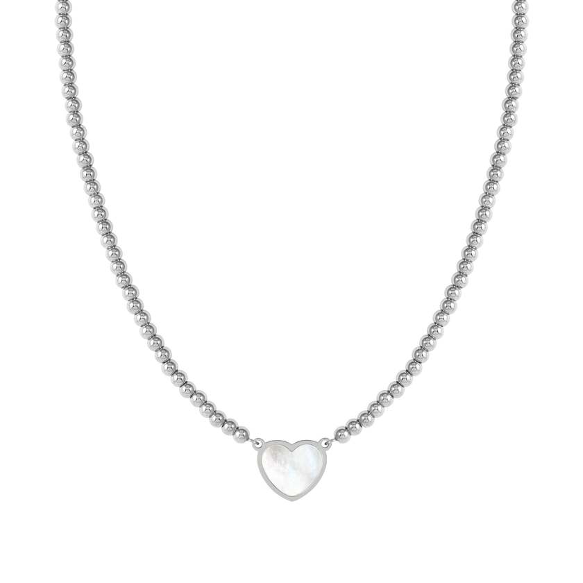 EMOSFERE necklace in steel (RICH) and mother of pearl White heart