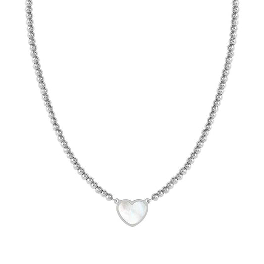 EMOSFERE necklace in steel (RICH) and mother of pearl White heart