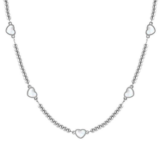 EMOSFERE necklace in steel (RICH) 5 symbols and mother of pearl White heart