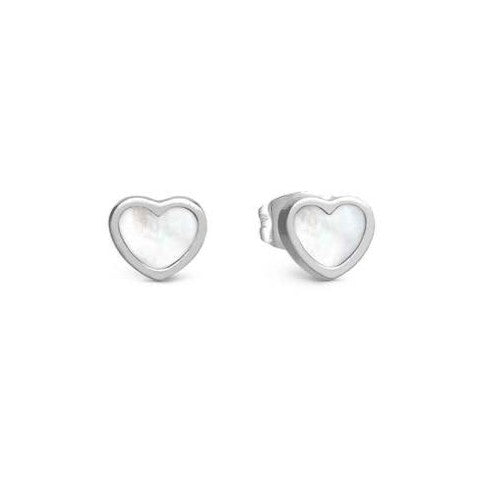 EMOSFERE earrings in steel and mother of pearl White heart