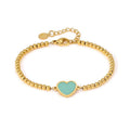 EMOSFERE bracelet in steel with fin. YELLOW GOLD and enamel HEART GREEN WATER