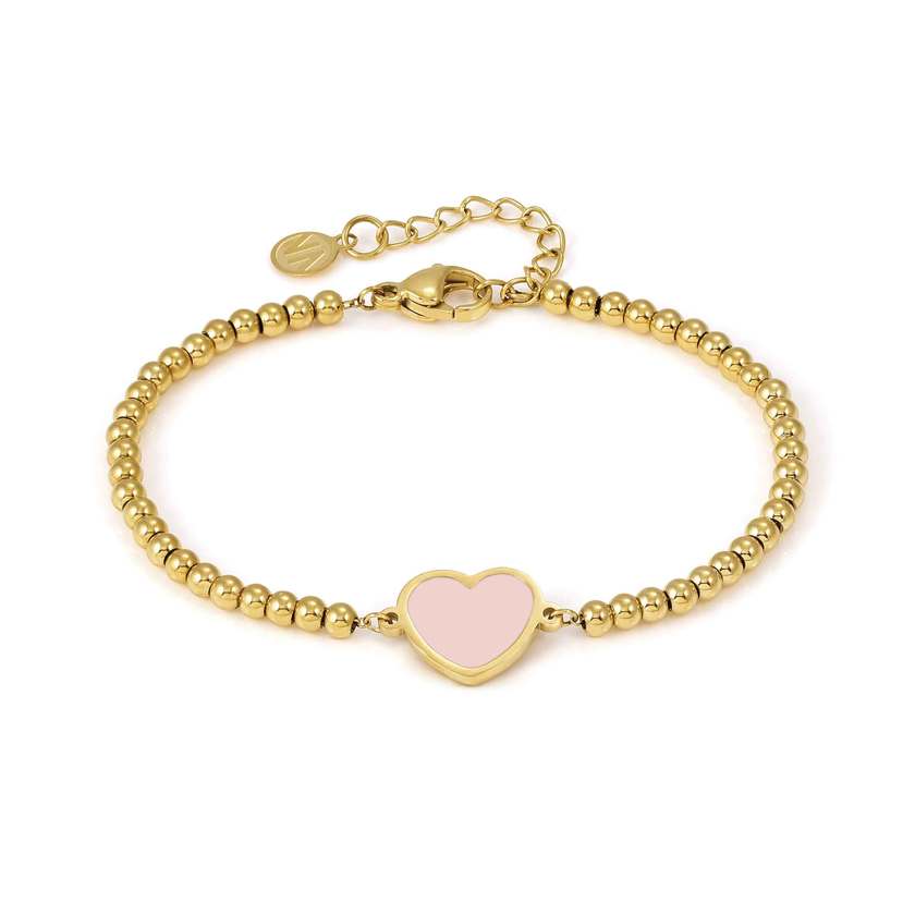 EMOSFERE bracelet in steel with fin. YELLOW GOLD and enamel Pink heart