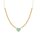 EMOSFERE necklace in steel with YELLOW GOLD fin. and enamel HEART GREEN WATER