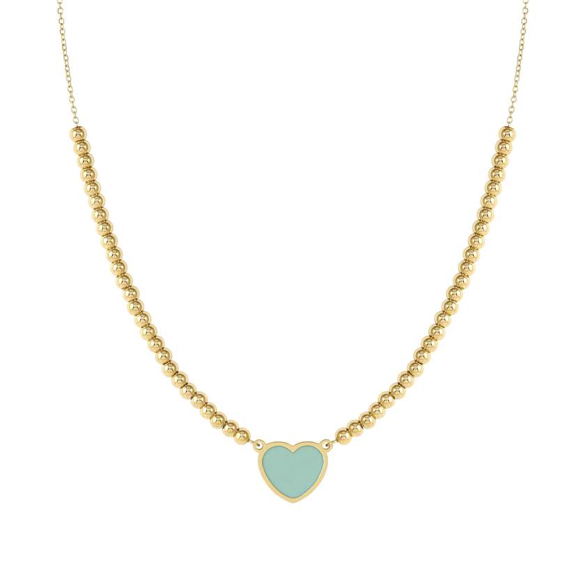 EMOSFERE necklace in steel with YELLOW GOLD fin. and enamel HEART GREEN WATER