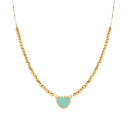 EMOSFERE necklace in steel with YELLOW GOLD fin. and enamel HEART GREEN WATER