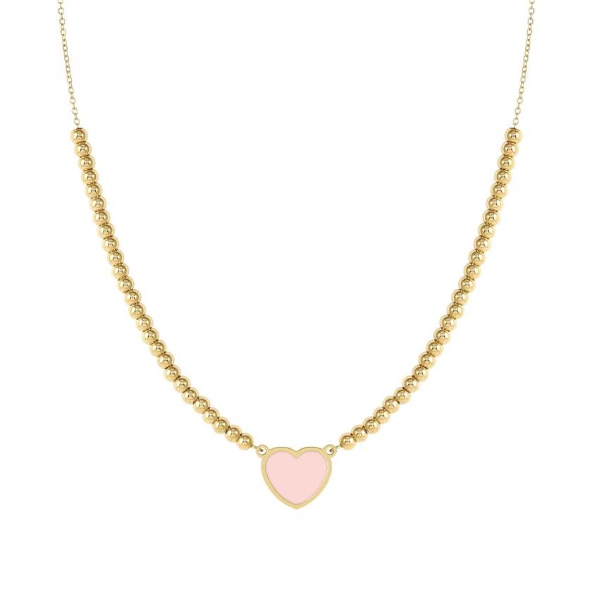 EMOSFERE necklace in steel with YELLOW GOLD fin. and enamel Pink heart