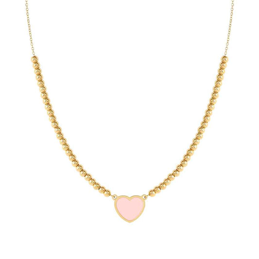 EMOSFERE necklace in steel with YELLOW GOLD fin. and enamel Pink heart