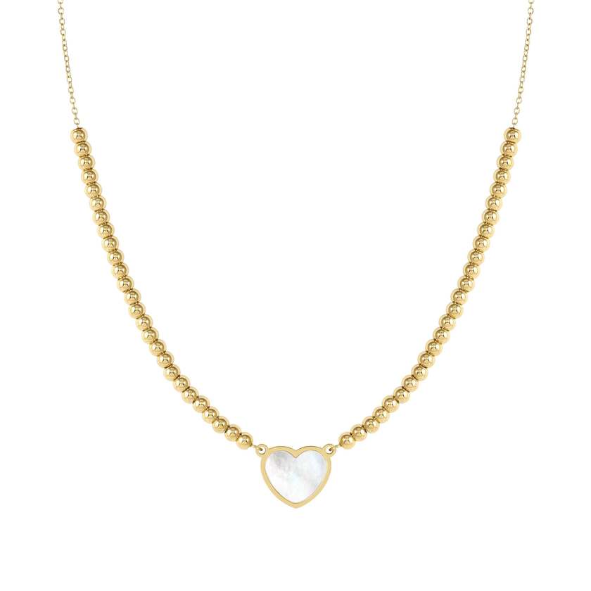 EMOSFERE necklace in steel with YELLOW GOLD fin. and mother of pearl White heart