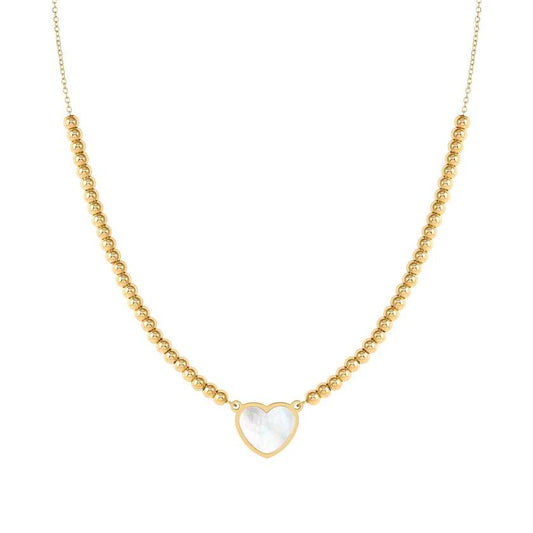 EMOSFERE necklace in steel with YELLOW GOLD fin. and mother of pearl White heart