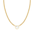 EMOSFERE necklace in steel (RICH) with YELLOW GOLDfin.  and mother of pearl White heart
