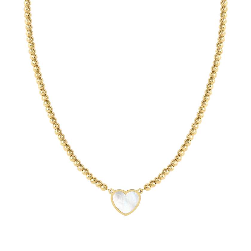 EMOSFERE necklace in steel (RICH) with YELLOW GOLDfin.  and mother of pearl White heart