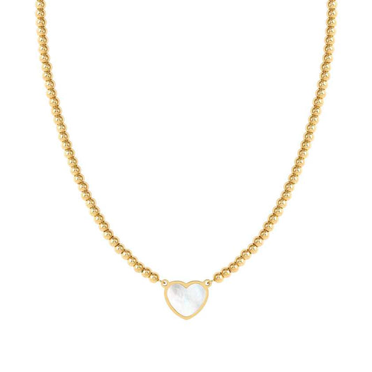 EMOSFERE necklace in steel (RICH) with YELLOW GOLDfin.  and mother of pearl White heart