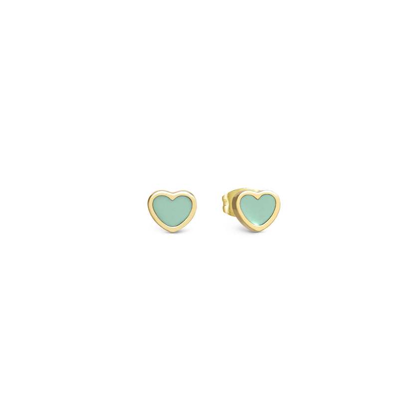 EMOSFERE earrings in steel with YELLOW GOLD and enamel HEART GREEN WATER