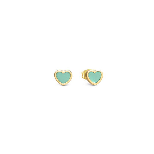 EMOSFERE earrings in steel with YELLOW GOLD and enamel HEART GREEN WATER