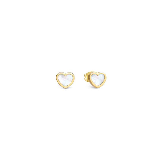 EMOSFERE earrings in steel with YELLOW GOLD and mother of pearl White heart