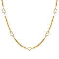 EMOSFERE necklace in steel (RICH) 5 symbols with YELLOW GOLD fin. and mother of pearl White heart