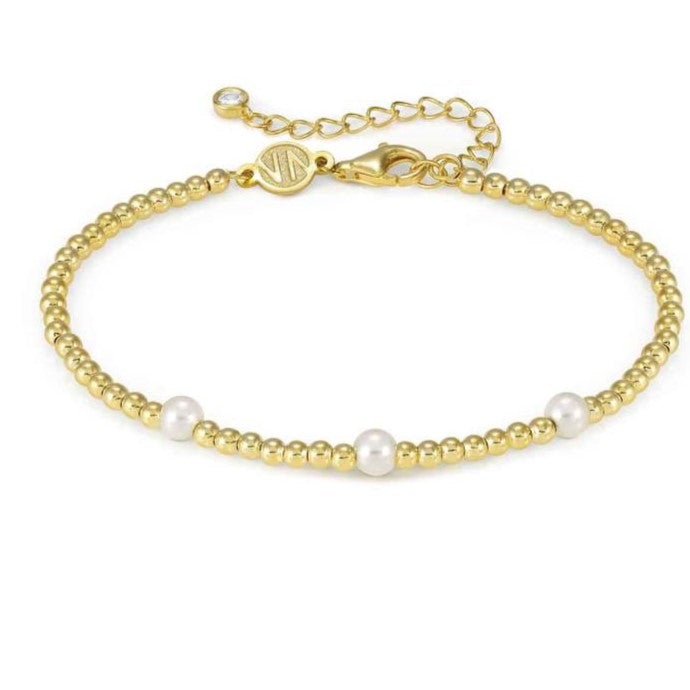 FASHION ERA bracelet in 925 silver, white pearl and cz Yellow Gold