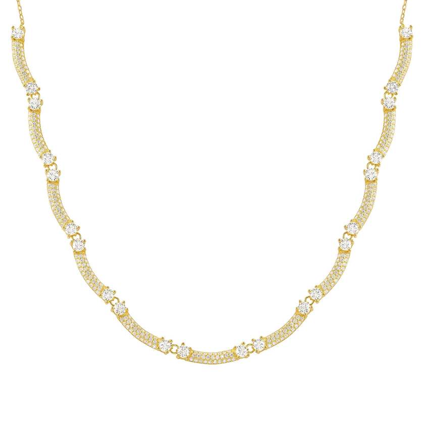 FASHION ERA necklace in 925 silver and 11 cubic zirconia pavé Yellow Gold
