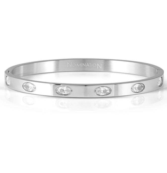 PRETTY BANGLES New Edition bracelet in steel and 6 oval cz (LARGE SIZE) WHITE