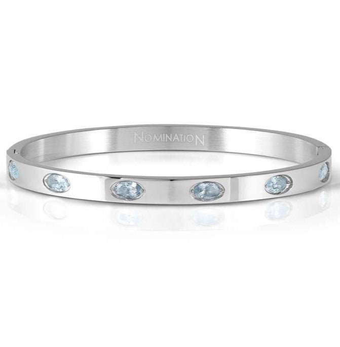 PRETTY BANGLES New Edition bracelet in steel and 6 oval cz (MEDIUM SIZE) LIGHT BLUE
