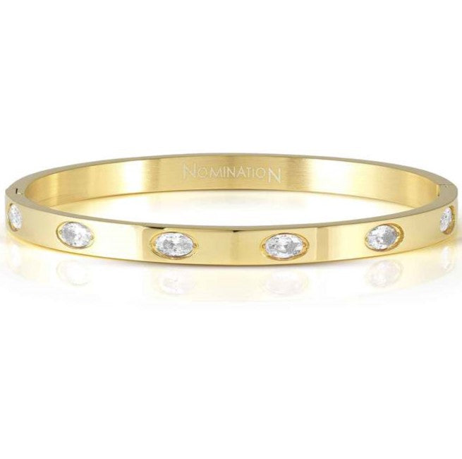 PRETTY BANGLES New Edition bracelet in steel and 6 oval cz (MEDIUM SIZE) WHITE fin. Yellow gold