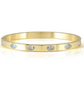 PRETTY BANGLES New Edition bracelet in steel and 6 oval cz (MEDIUM SIZE) lLIGHT BLUE fin. Yellow gold