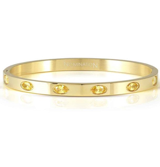 PRETTY BANGLES New Edition bracelet in steel and 6 oval cz (LARGE SIZE) YELLOW fin. Yellow gold