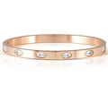 PRETTY BANGLES New Edition bracelet in steel and 6 oval cz (LARGE SIZE) WHITE Rose Gold finish