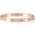 PRETTY BANGLES New Edition bracelet in steel and 6 oval cz (LARGE SIZE) LIGHT BLUE Rose Gold finish