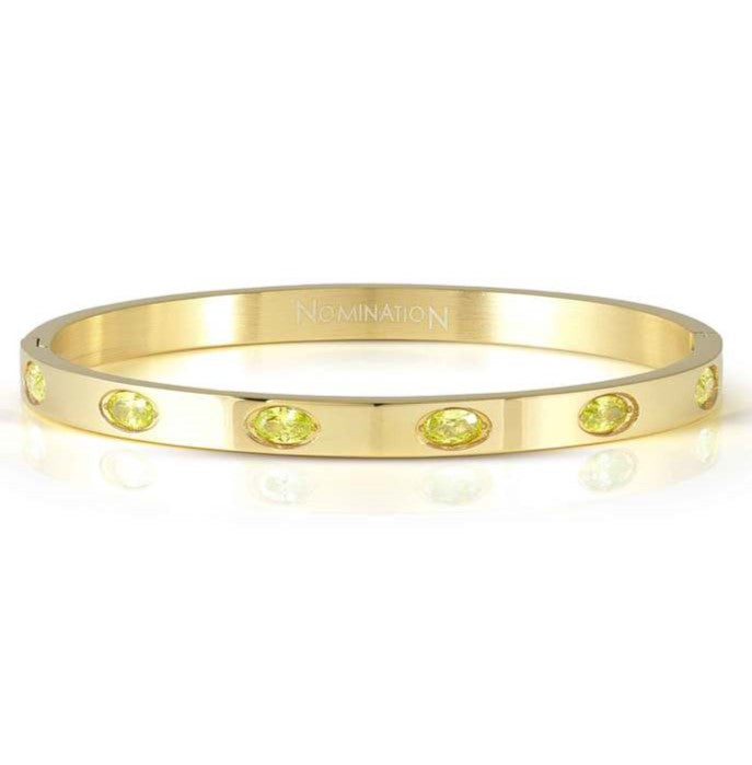 PRETTY BANGLES New Edition bracelet in steel and 6 oval cz (MEDIUM SIZE) GREEN Yellow Gold finish