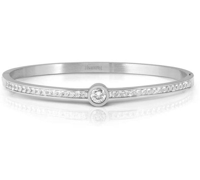 PRETTY BANGLES New Edition bracelet in steel, CENTRAL cz and PAVE' (MEDIUM SIZE) WHITE