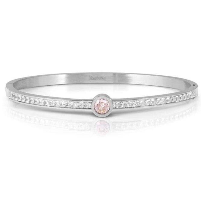 PRETTY BANGLES New Edition bracelet in steel, CENTRAL cz and PAVE' (LARGE SIZE) PINK