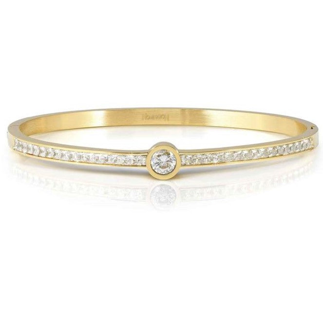 PRETTY BANGLES New Edition bracelet in steel, CENTRAL cz and PAVE' (MEDIUM SIZE) WHITE fin. Yellow gold