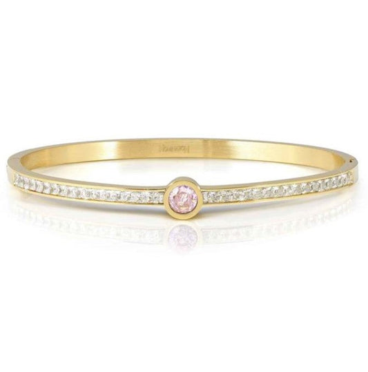 PRETTY BANGLES New Edition bracelet in steel, CENTRAL cz and PAVE' (MEDIUM SIZE) PINK fin. Yellow gold