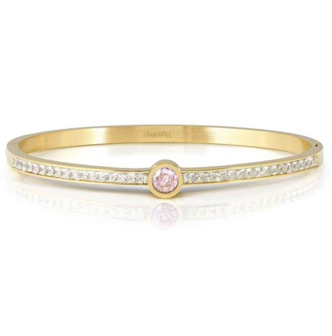 PRETTY BANGLES New Edition bracelet in steel, CENTRAL cz and PAVE' (SMALL SIZE) PINK fin. Yellow gold