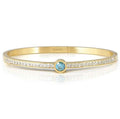 PRETTY BANGLES New Edition bracelet in steel, CENTRAL cz and PAVE' (SMALL SIZE) lLIGHT BLUE fin. Yellow gold