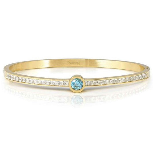 PRETTY BANGLES New Edition bracelet in steel, CENTRAL cz and PAVE' (SMALL SIZE) lLIGHT BLUE fin. Yellow gold