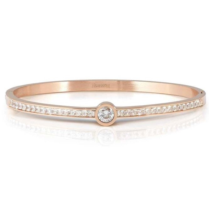 PRETTY BANGLES New Edition bracelet in steel, CENTRAL cz and PAVE' (SMALL SIZE) WHITE Rose Gold finish
