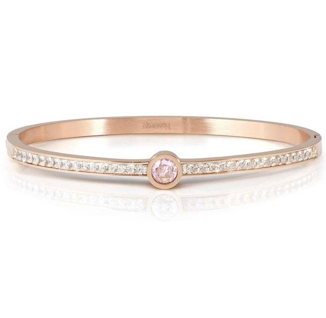 PRETTY BANGLES New Edition bracelet in steel, CENTRAL cz and PAVE' (LARGE SIZE) PINK Rose Gold finish