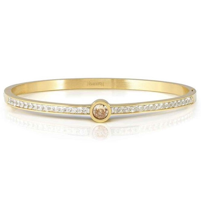 PRETTY BANGLES New Edition bracelet in steel, CENTRAL cz and PAVE' (SMALL SIZE) CHAMPAGNE Yellow Gold