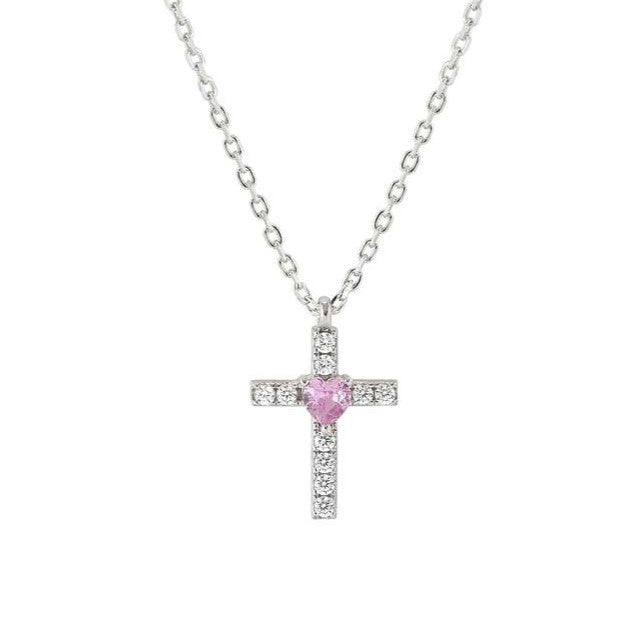 SHINE ME UP necklace in 925 silver and cubic zirconia White/Pink Cross