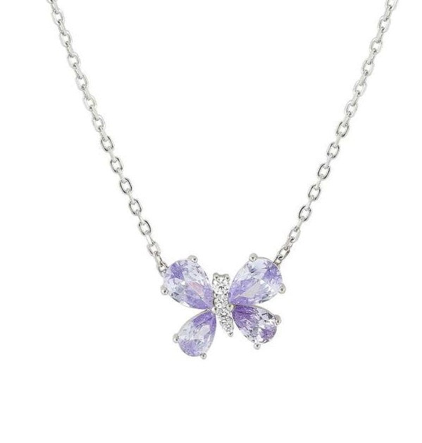 SHINE ME UP necklace in 925 silver and cubic zirconia White/Lilac Butterfly
