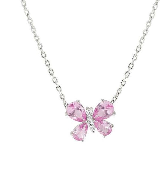 SHINE ME UP necklace in 925 silver and cubic zirconia White/Pink Butterfly