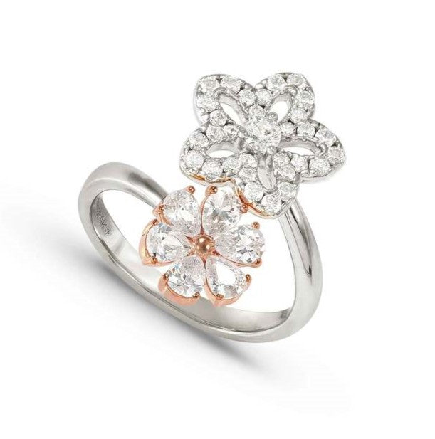 SWEETMADAME ring in 925 silver and cubic zirconia 2 symbols Rose Gold Flower Size 15