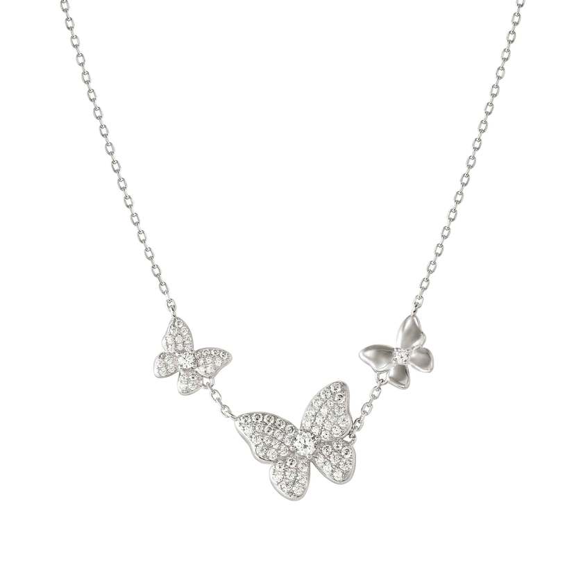 SWEETMADAME necklace in 925 silver 3 symbols and cubic zirconia Butterfly