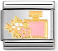 030272/93Classic steel, enamel &  18k gold Perfume with flower PINK WHITE
